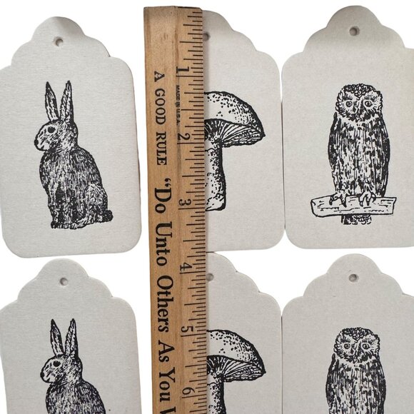 Set Of 7 Woodland Tags By Austin Press - Quirky Rabbit Mushroom Owl & Squirrel D - Picture 3 of 9